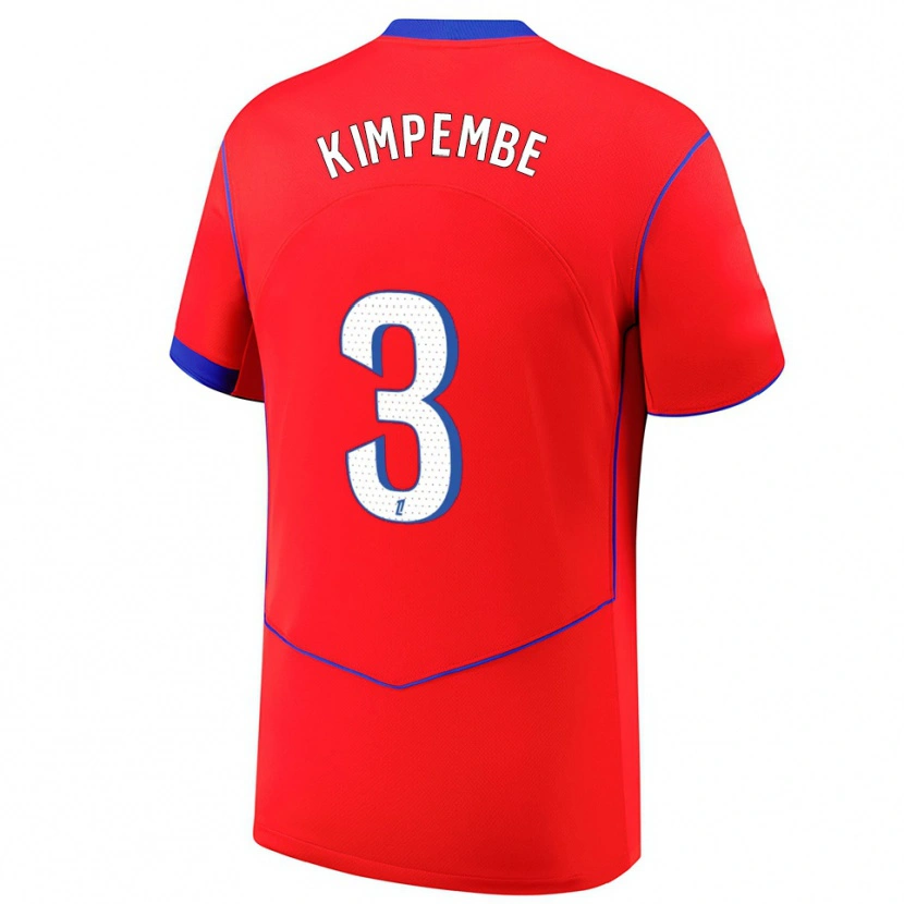 Danxen Niño Camiseta Presnel Kimpembe #3 Rojo Azul Blanco Equipación Tercera 2025/26 La Camisa