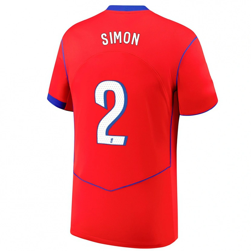 Danxen Niño Camiseta Benedicte Simon #2 Rojo Azul Blanco Equipación Tercera 2025/26 La Camisa