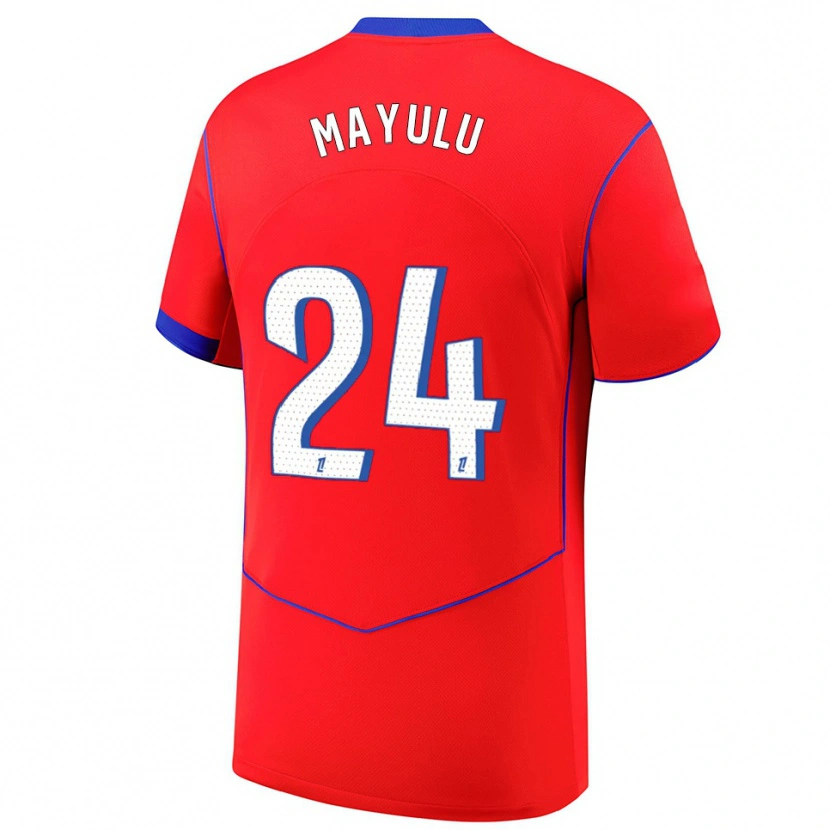 Danxen Niño Camiseta Senny Mayulu #24 Rojo Azul Blanco Equipación Tercera 2025/26 La Camisa