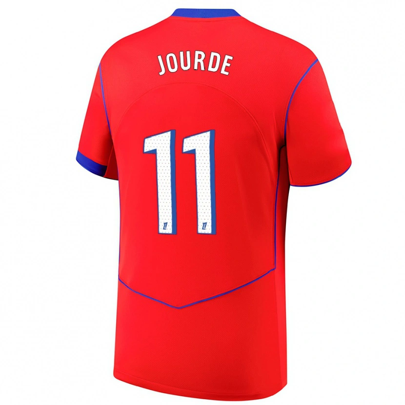Danxen Niño Camiseta Florianne Jourde #11 Rojo Azul Blanco Equipación Tercera 2025/26 La Camisa
