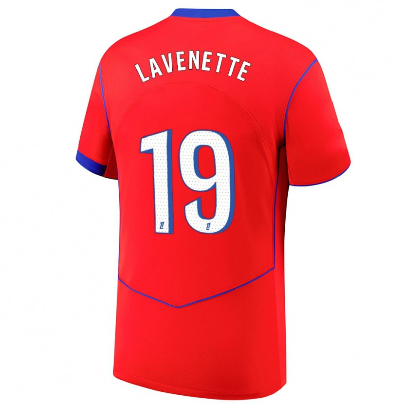 Danxen Niño Camiseta Mathias Lavenette #19 Rojo Azul Blanco Equipación Tercera 2025/26 La Camisa