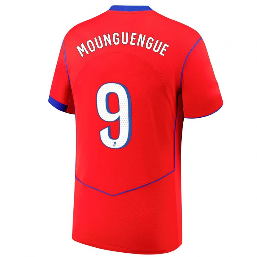 Danxen Niño Camiseta Pierre Mounguengue #9 Rojo Azul Blanco Equipación Tercera 2025/26 La Camisa