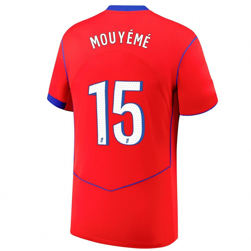 Danxen Niño Camiseta Théo Mouyémé #15 Rojo Azul Blanco Equipación Tercera 2025/26 La Camisa