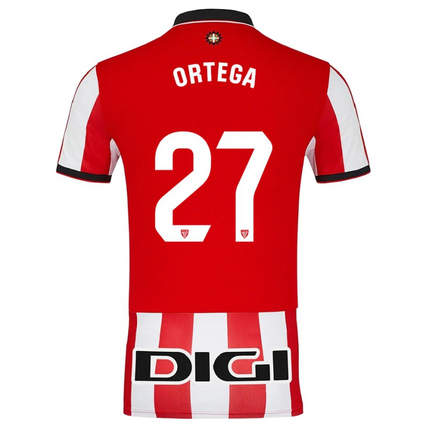 Danxen Hombre Camiseta Sara Ortega #27 Rojo Blanco 1ª Equipación 2025/26 La Camisa