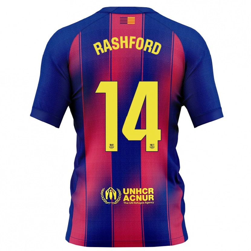 Danxen Hombre Camiseta Marcus Rashford #14 Azul Rojo 1ª Equipación 2025/26 La Camisa