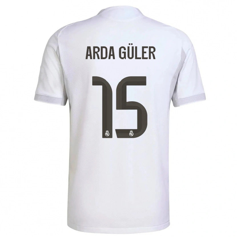 Danxen Hombre Camiseta Arda Güler #15 Blanco Amarillo 1ª Equipación 2025/26 La Camisa