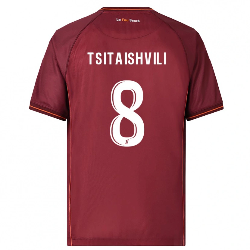 Danxen Hombre Camiseta Giorgi Tsitaishvili #8 Burdeos Blanco 1ª Equipación 2025/26 La Camisa