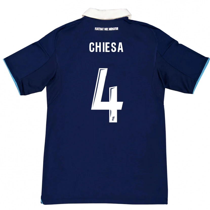 Danxen Hombre Camiseta Ange Chiesa #4 Azul Oscuro Blanco 1ª Equipación 2025/26 La Camisa