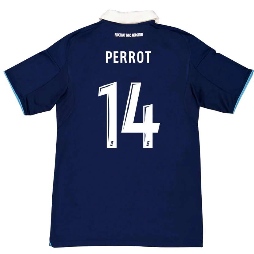 Danxen Hombre Camiseta Mattéo Perrot #14 Azul Oscuro Blanco 1ª Equipación 2025/26 La Camisa