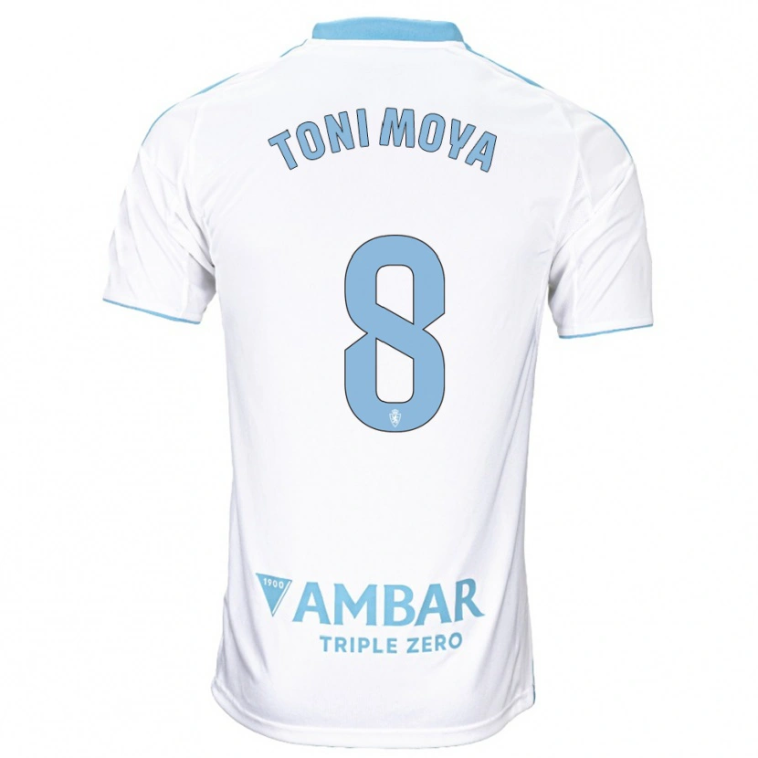 Danxen Hombre Camiseta Toni Moya #8 Blanco Celeste 1ª Equipación 2025/26 La Camisa