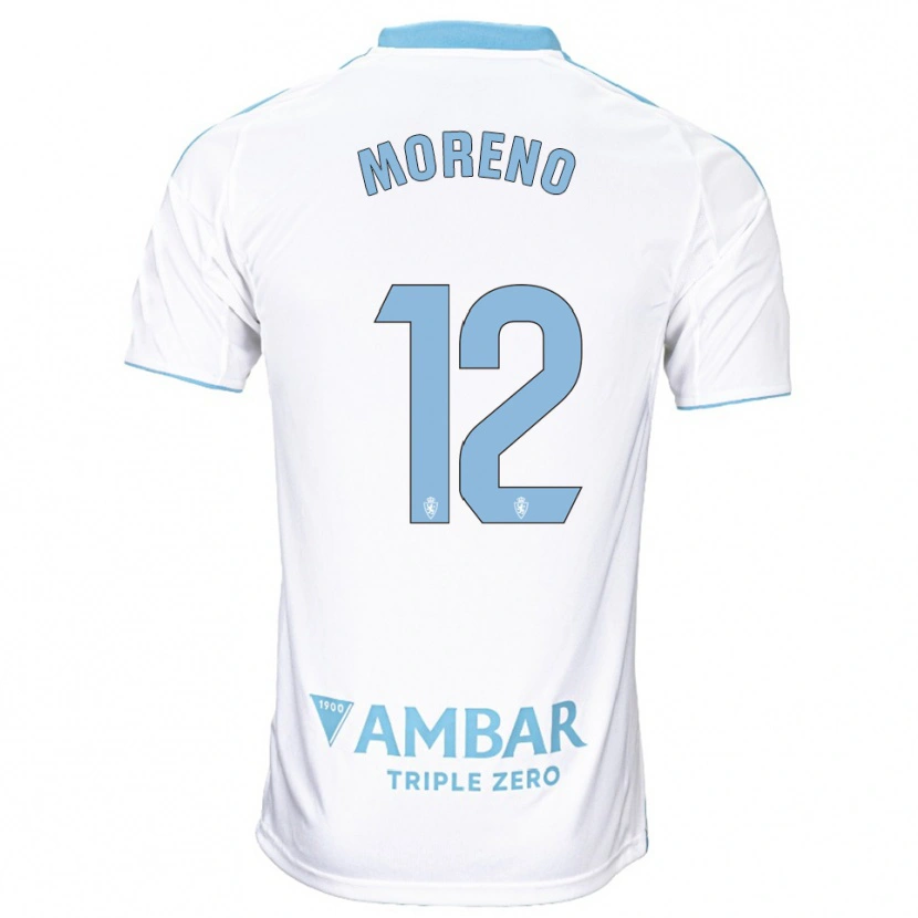 Danxen Hombre Camiseta Eloy Moreno #12 Blanco Celeste 1ª Equipación 2025/26 La Camisa