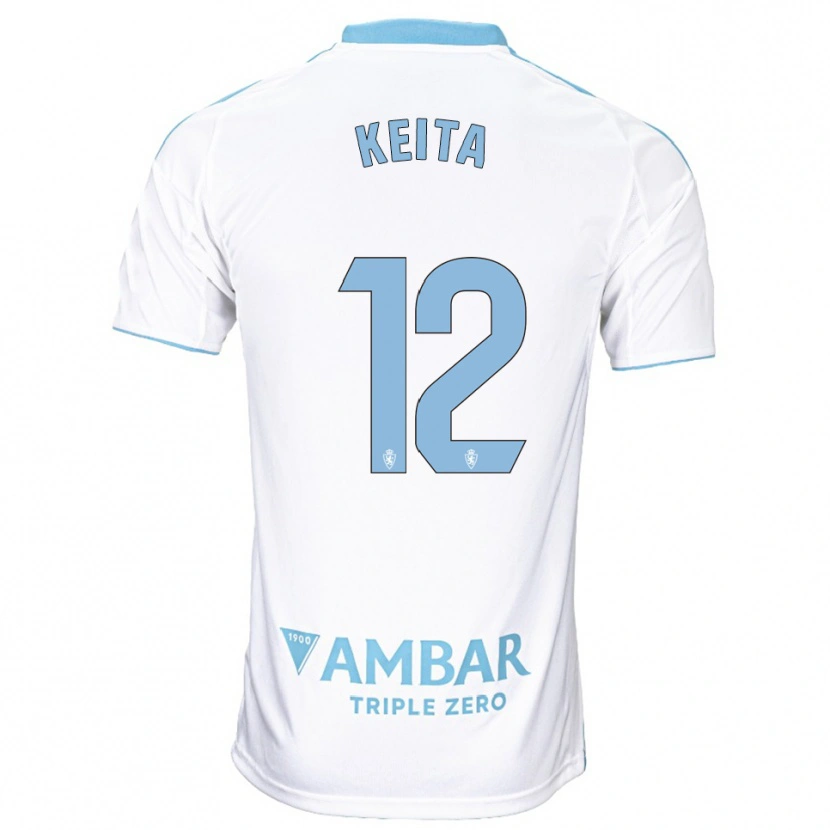 Danxen Hombre Camiseta Lassine Keita #12 Blanco Celeste 1ª Equipación 2025/26 La Camisa