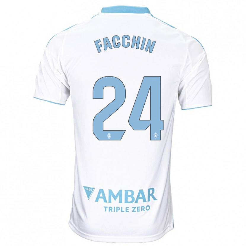 Danxen Hombre Camiseta Enzo Facchin #24 Blanco Celeste 1ª Equipación 2025/26 La Camisa