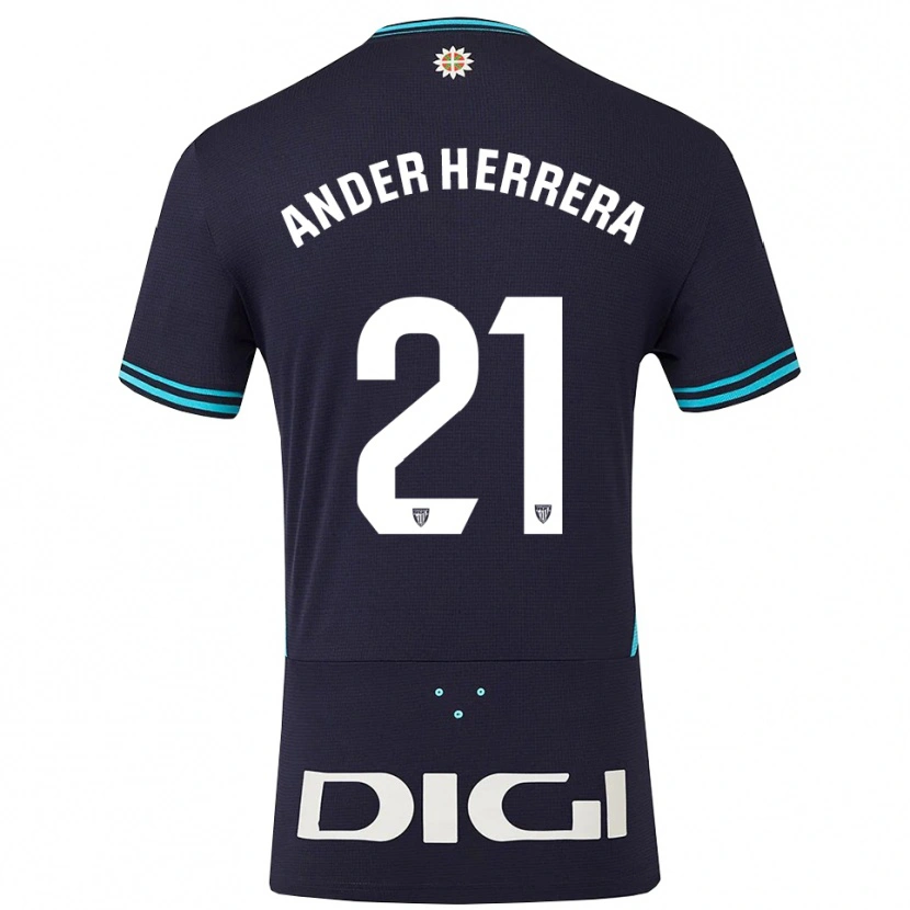 Danxen Hombre Camiseta Ander Herrera #21 Azul Marino Celeste 2ª Equipación 2025/26 La Camisa