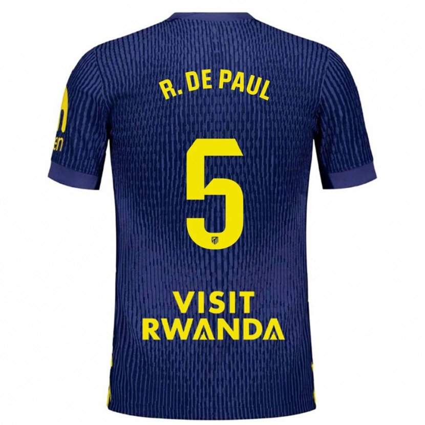 Danxen Hombre Camiseta Rodrigo De Paul #5 Azul Marino Amarillo 2ª Equipación 2025/26 La Camisa