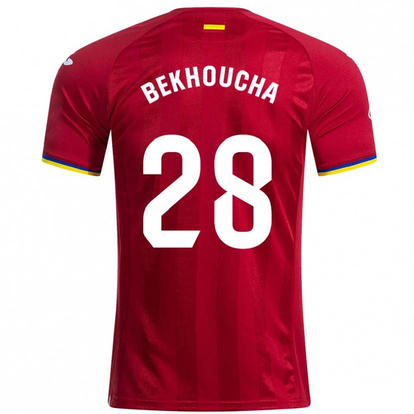 Danxen Hombre Camiseta Ismael Bekhoucha #28 Rojo Amarillo Azul 2ª Equipación 2025/26 La Camisa
