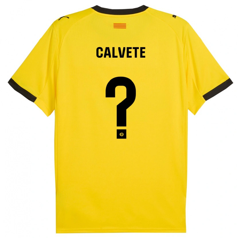 Danxen Hombre Camiseta Pablo Calvete #0 Amarillo Negro 2ª Equipación 2025/26 La Camisa