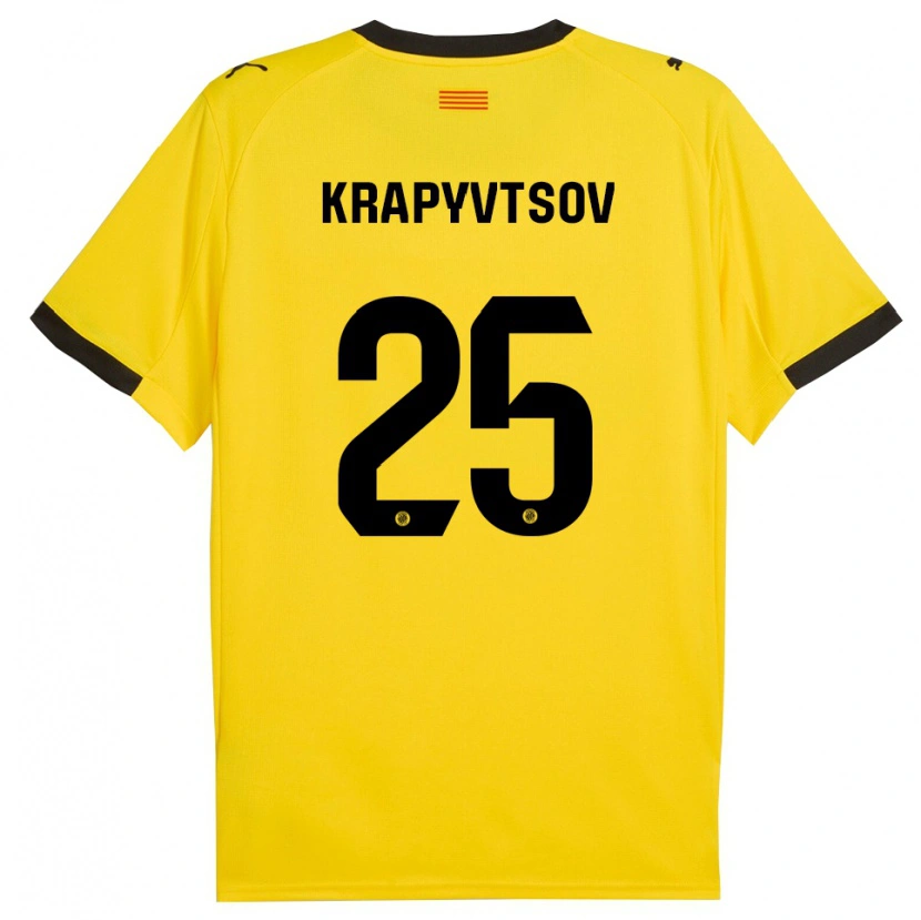 Danxen Hombre Camiseta Vladyslav Krapyvtsov #25 Amarillo Negro 2ª Equipación 2025/26 La Camisa