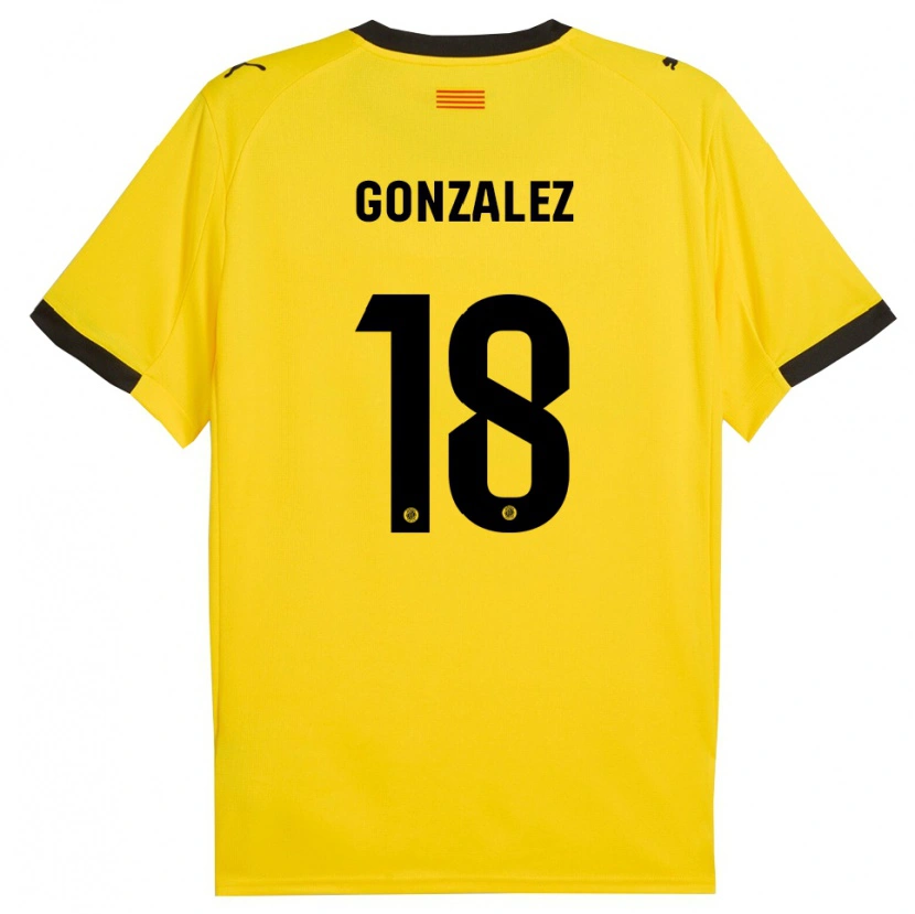 Danxen Hombre Camiseta Gerard Gonzalez #18 Amarillo Negro 2ª Equipación 2025/26 La Camisa