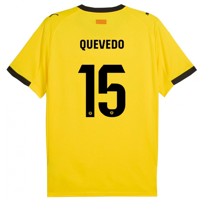 Danxen Hombre Camiseta Erik Quevedo #15 Amarillo Negro 2ª Equipación 2025/26 La Camisa