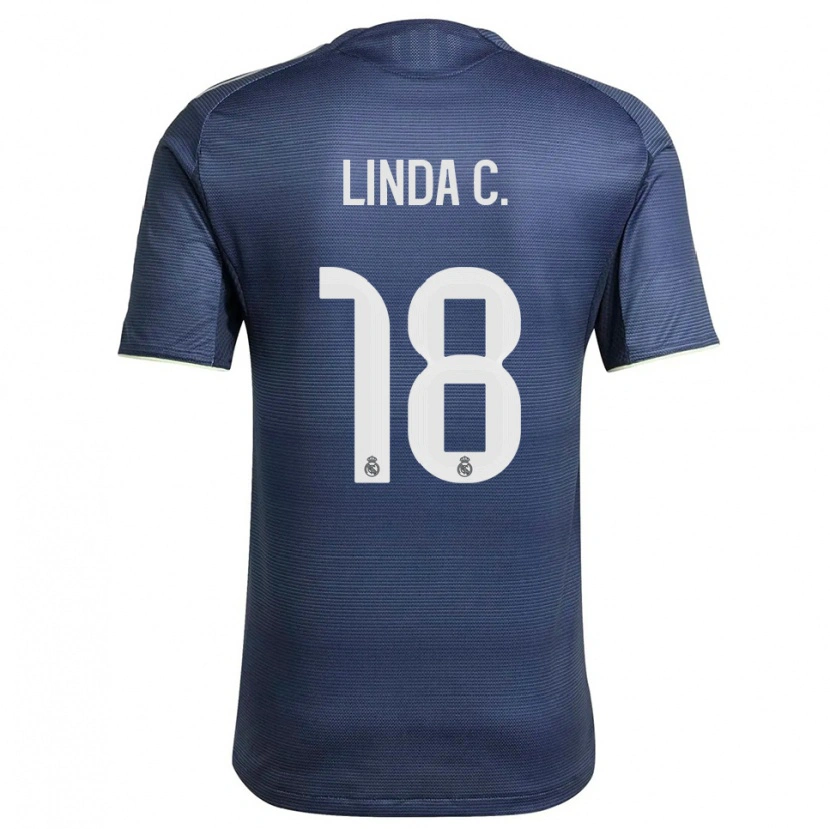 Danxen Hombre Camiseta Linda Caicedo #18 Azul Marino Plata 2ª Equipación 2025/26 La Camisa