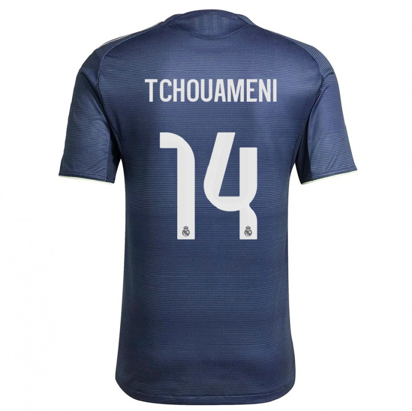 Danxen Hombre Camiseta Aurélien Tchouaméni #14 Azul Marino Plata 2ª Equipación 2025/26 La Camisa