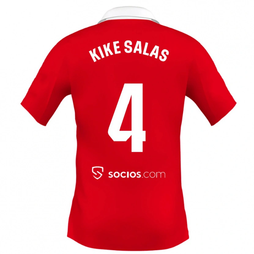 Danxen Hombre Camiseta Kike Salas #4 Rojo Blanco Gris 2ª Equipación 2025/26 La Camisa