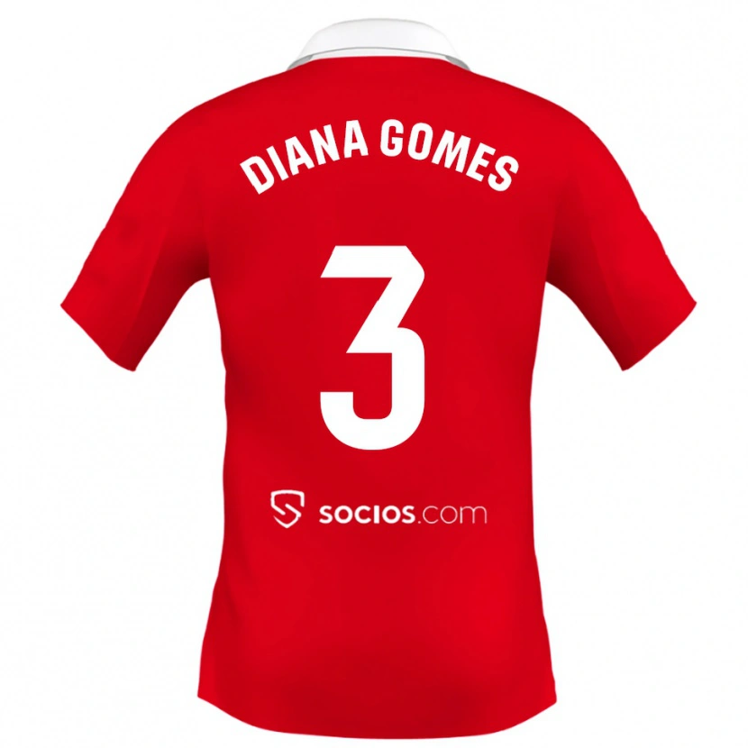 Danxen Hombre Camiseta Diana Catarina Ribeiro Gomes #3 Rojo Blanco Gris 2ª Equipación 2025/26 La Camisa