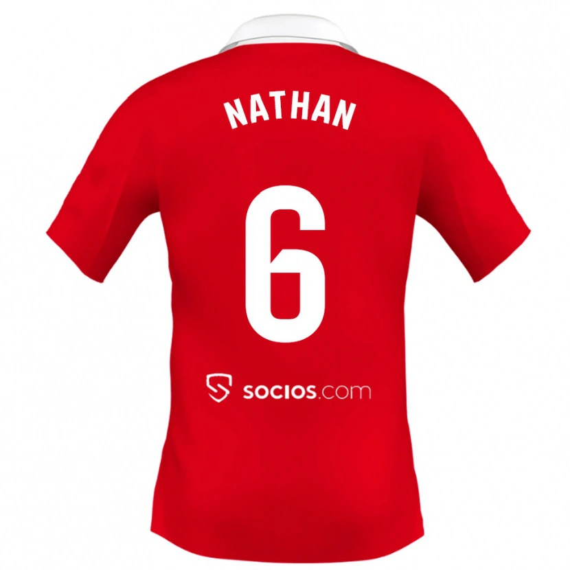 Danxen Hombre Camiseta Nathan Sánchez #6 Rojo Blanco Gris 2ª Equipación 2025/26 La Camisa