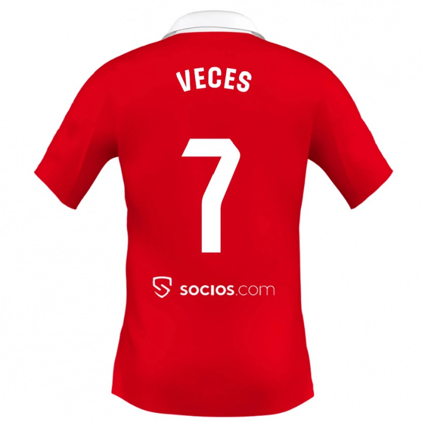 Danxen Hombre Camiseta Sergio Veces #7 Rojo Blanco Gris 2ª Equipación 2025/26 La Camisa