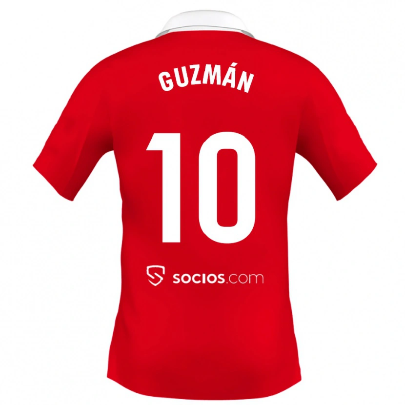 Danxen Hombre Camiseta Gonzalo Guzmán #10 Rojo Blanco Gris 2ª Equipación 2025/26 La Camisa