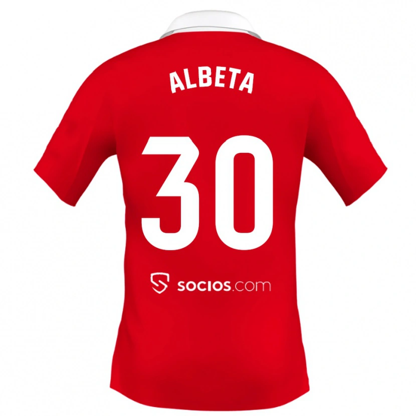 Danxen Hombre Camiseta Alba María López Montiel #30 Rojo Blanco Gris 2ª Equipación 2025/26 La Camisa