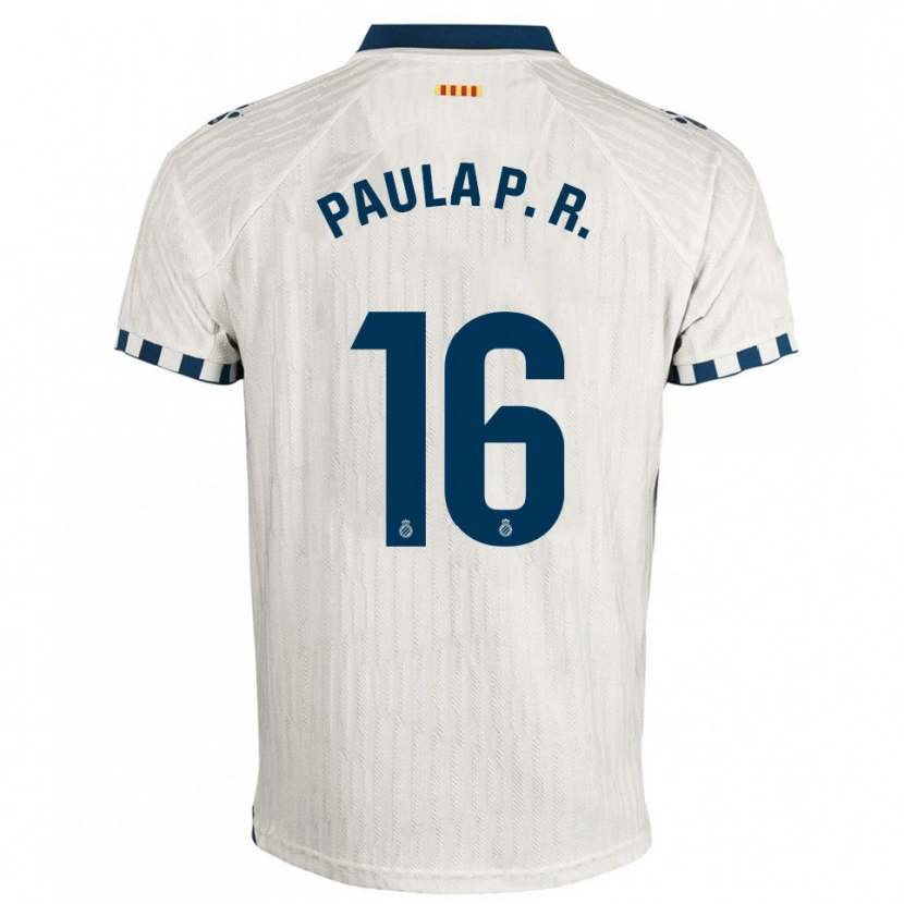 Danxen Hombre Camiseta Paula Perea Ramírez #16 Blanco Azul 2ª Equipación 2025/26 La Camisa