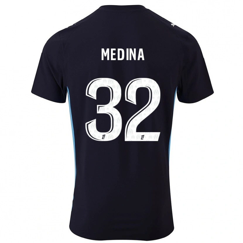 Danxen Hombre Camiseta Facundo Medina #32 Negro Celeste 2ª Equipación 2025/26 La Camisa