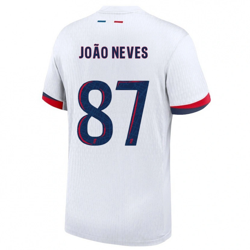 Danxen Hombre Camiseta João Neves #87 Blanco Rojo 2ª Equipación 2025/26 La Camisa