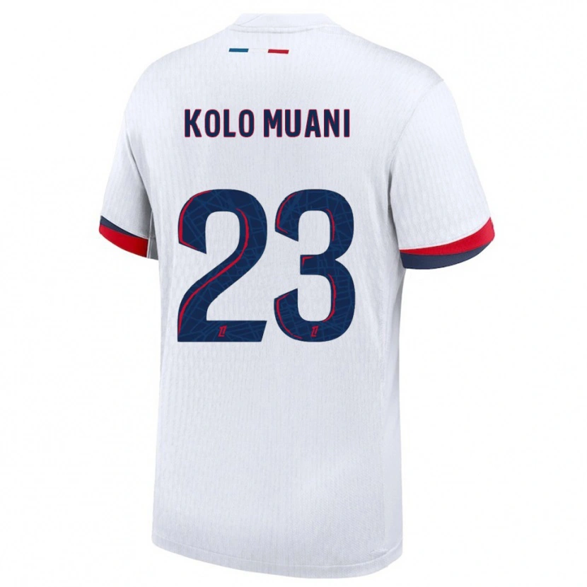 Danxen Hombre Camiseta Randal Kolo Muani #23 Blanco Rojo 2ª Equipación 2025/26 La Camisa