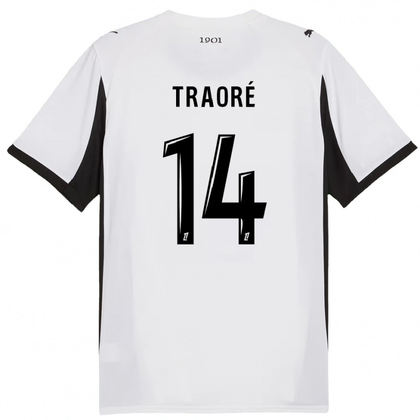 Danxen Hombre Camiseta Erwan Traoré #14 Blanco Negro 2ª Equipación 2025/26 La Camisa
