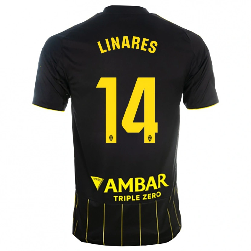 Danxen Hombre Camiseta Ángel Linares #14 Negro Amarillo 2ª Equipación 2025/26 La Camisa