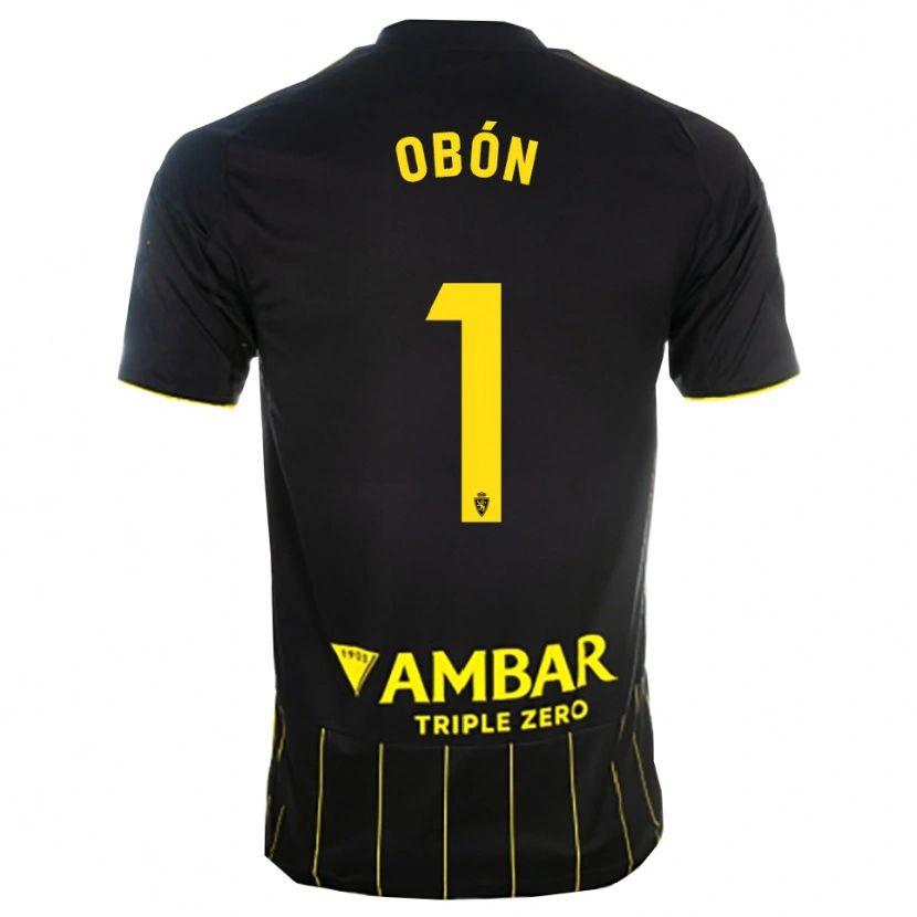 Danxen Hombre Camiseta Manuel Obón #1 Negro Amarillo 2ª Equipación 2025/26 La Camisa