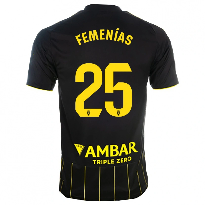 Danxen Hombre Camiseta Joan Femenías #25 Negro Amarillo 2ª Equipación 2025/26 La Camisa