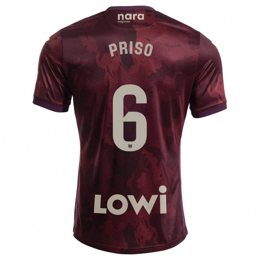 Danxen Hombre Camiseta Mike Priso #6 Burdeos Blanco 2ª Equipación 2025/26 La Camisa