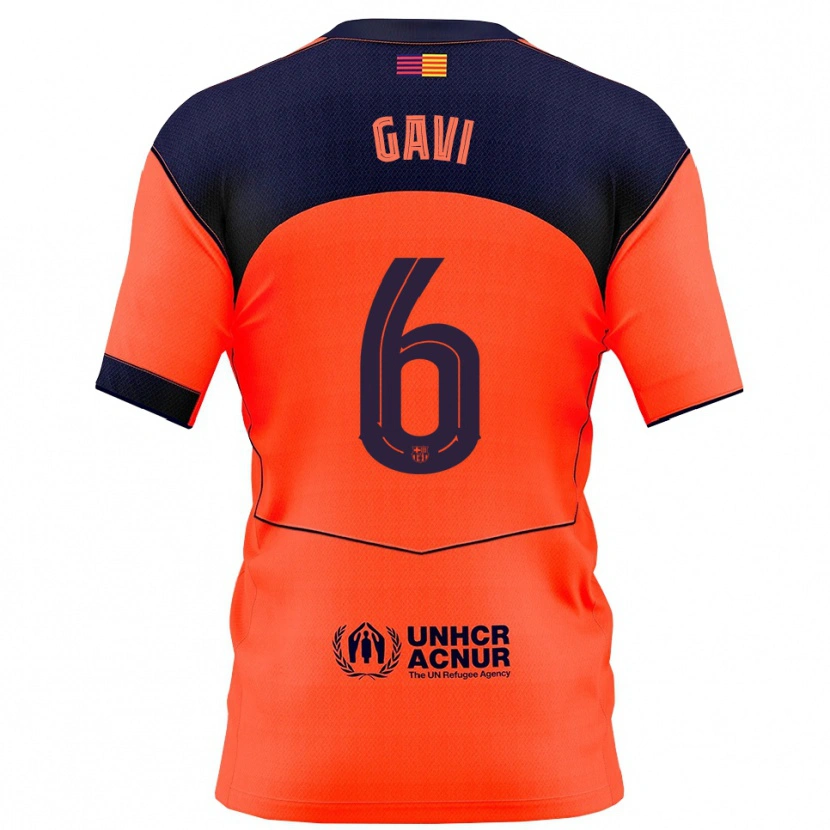 Danxen Hombre Camiseta Gavi #6 Naranja Marino Equipación Tercera 2025/26 La Camisa