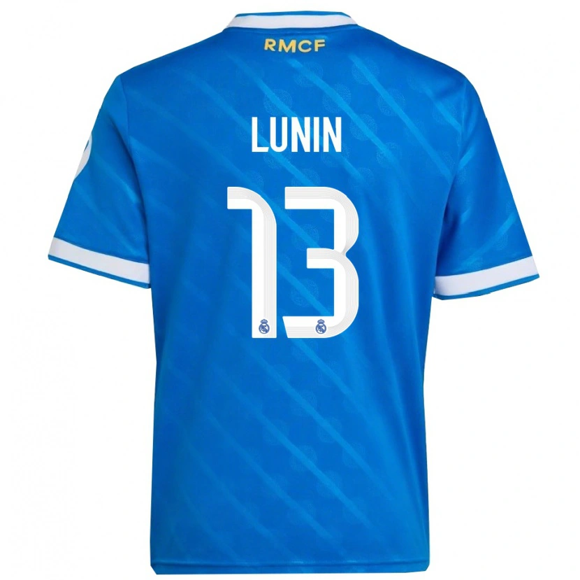 Danxen Hombre Camiseta Andriy Lunin #13 Azul Blanco Equipación Tercera 2025/26 La Camisa
