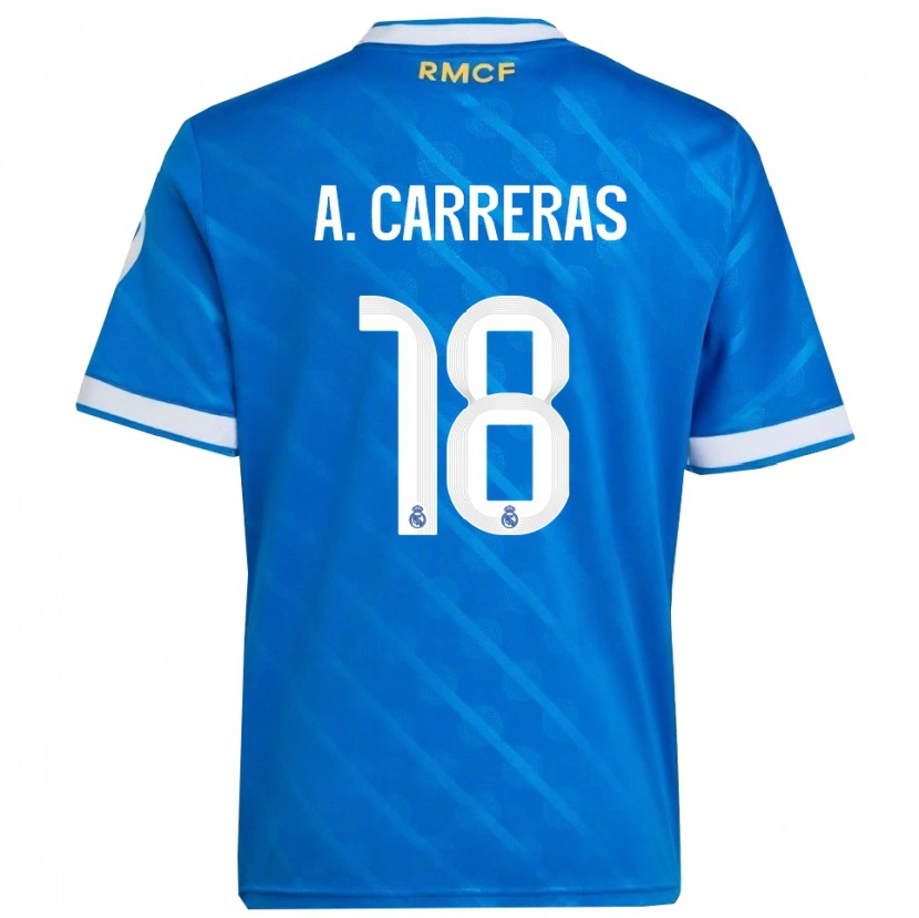 Danxen Hombre Camiseta Álvaro Carreras #18 Azul Blanco Equipación Tercera 2025/26 La Camisa