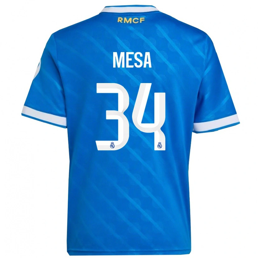 Danxen Hombre Camiseta Óscar Mesa #34 Azul Blanco Equipación Tercera 2025/26 La Camisa
