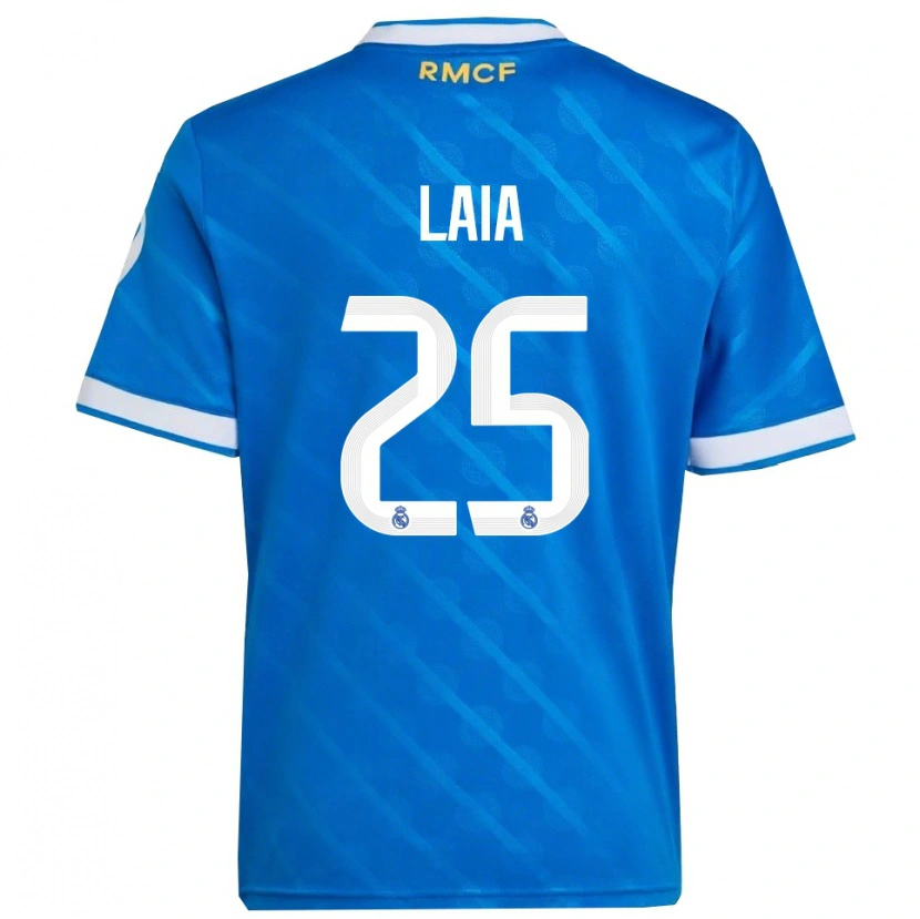 Danxen Hombre Camiseta Laia López De La Morena #25 Azul Blanco Equipación Tercera 2025/26 La Camisa
