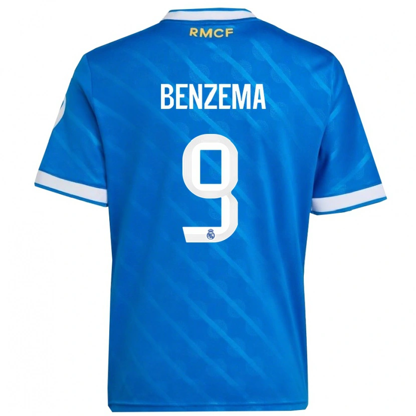 Danxen Hombre Camiseta Karim Benzema #9 Azul Blanco Equipación Tercera 2025/26 La Camisa