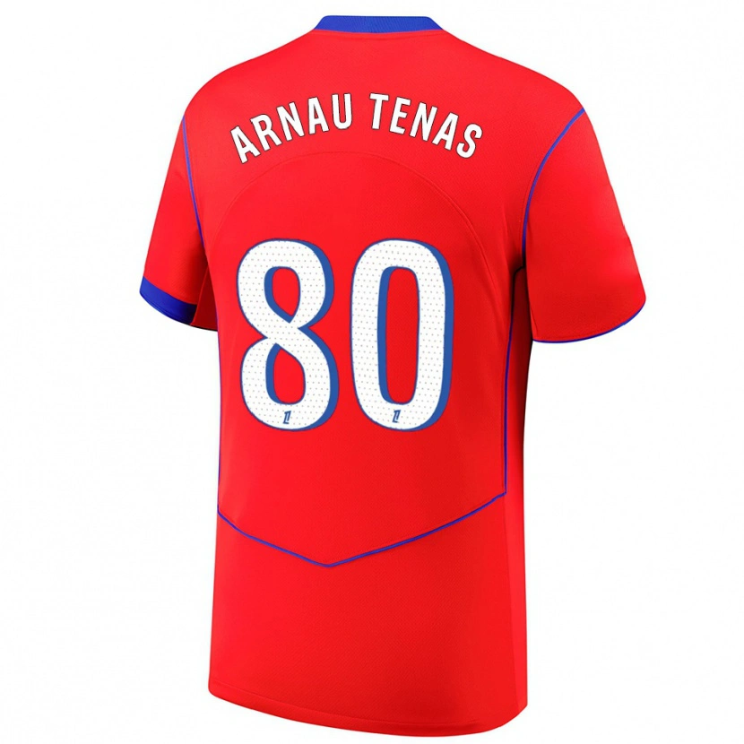 Danxen Hombre Camiseta Arnau Tenas #80 Rojo Azul Blanco Equipación Tercera 2025/26 La Camisa