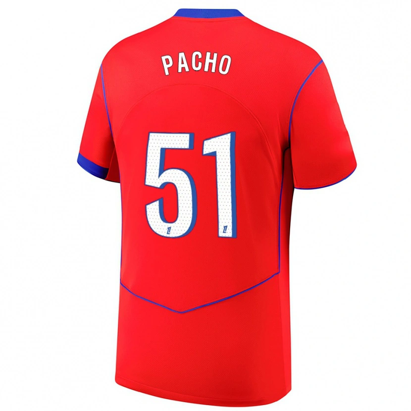 Danxen Hombre Camiseta Willian Pacho #51 Rojo Azul Blanco Equipación Tercera 2025/26 La Camisa