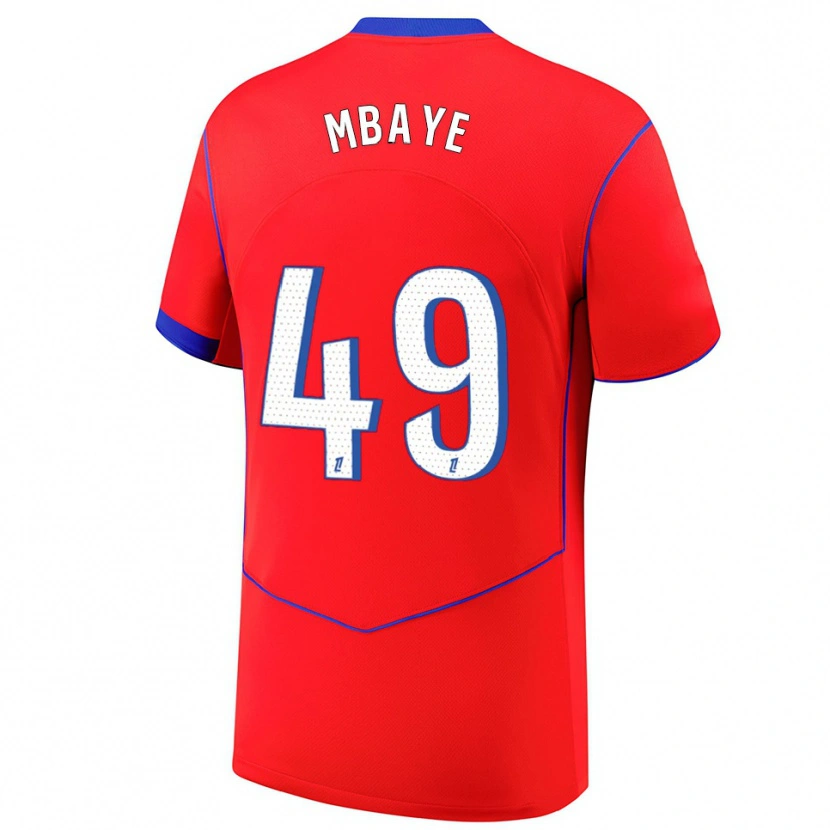 Danxen Hombre Camiseta Ibrahim Mbaye #49 Rojo Azul Blanco Equipación Tercera 2025/26 La Camisa